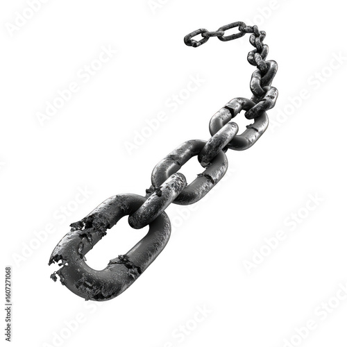 Broken chain isolated on white background. Freedom Concept. 3d illustration. [Transparent Background PNG].