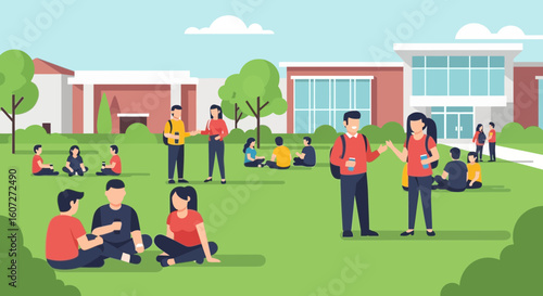 Students Walking and Socializing on College University Campus