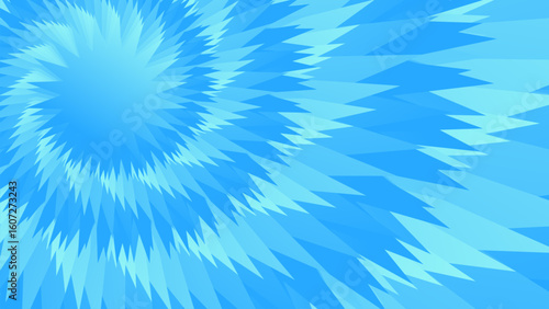 Abstract background featuring a sharp, spiky spiral pattern in varying shades of blue. This energetic design creates a sense of radiating motion and edgy texture