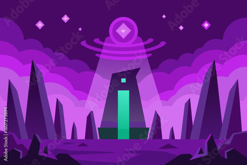 alien tech ruins with crystalline antennas