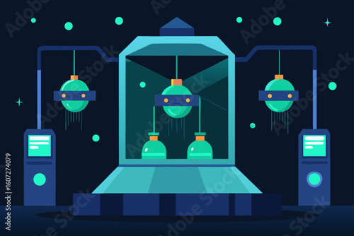 cloning chamber with suspended glowing forms