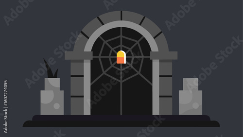 cobwebbed crypt gate  faint light