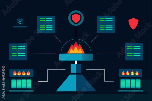 cyber defense bunker with firewall command interfa