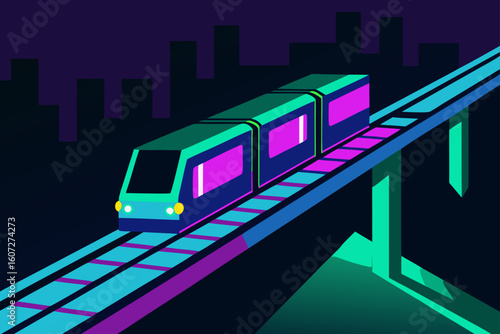 cyberpunk subway platform  neon rails  glitchy
