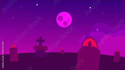 desolate graveyard lit by crimson moonlight  float