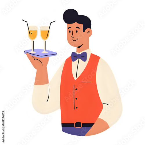 waiter holding a tray with wine