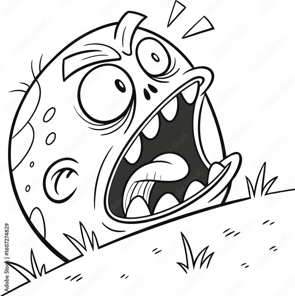 Obraz premium Cartoon Zombie Head Bursting from the Ground with Expression of Shock and Horror