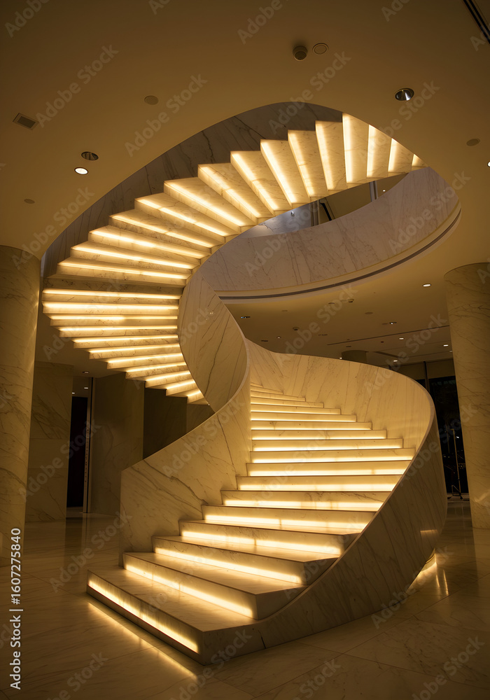 Fototapeta premium Luxury Modern Marble Spiral Staircase Interior Design
