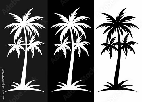 Tropical palms silhouette the summer sun on a beach island paradise