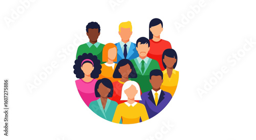 Diverse and unified team, Vector art represents team unity and collaboration in a corporate setting, highlighting inclusivity and diversity in the