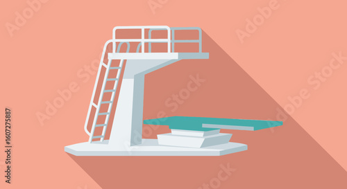 Minimalist swimming pool diving board platform structure for summer aquatic recreation safety ready for jumping into cool refreshing water joy