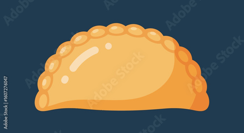 Stylized Illustration of a Savory Hand Pie with a Golden Crust on Dark Teal Background