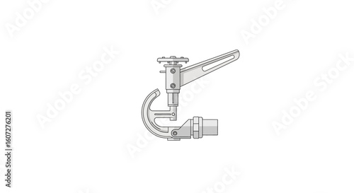 Illustration featuring a plumbing fixture design showcasing lever arm valve for industrial applications emphasizing mechanical detail and precise