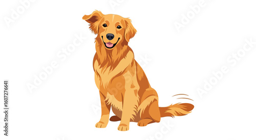 Charming golden retriever illustration, radiating happiness and playful charm, enhanced by smooth curves and crisp, vibrant colors, evoking warmth