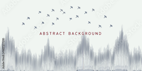 Abstract background with flock of birds flying over a mountain range