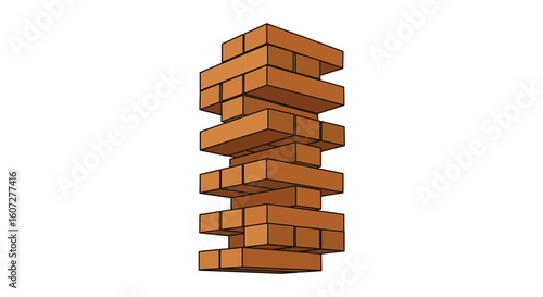 Intricate tower of wooden blocks, a captivating illustration showcasing balance and precision, game structure and design, artistic creation
