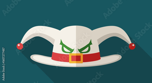 Whimsical Wizardry: A Flat Design Icon of an Enigmatic Hat with Glowing Eyes and Playful Elements for Unique Creative Projects