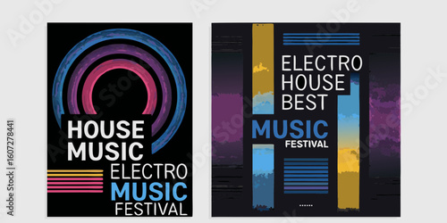 Modern electro house music festival posters with abstract design