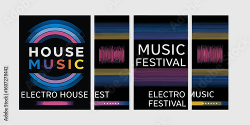 Modern electro house music festival posters with abstract designs