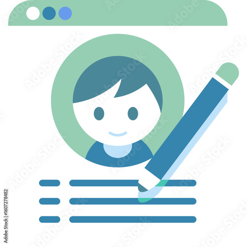 Cartoon person profile editing with a pencil on a digital screen