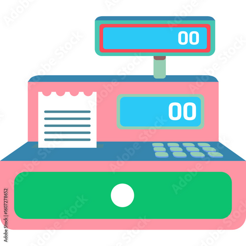 Retro style cash register with receipt and digital display