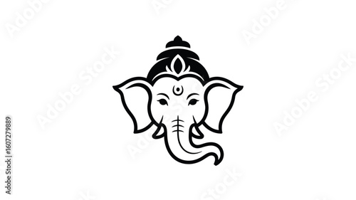 Black and white Ganesha head logo illustration for spiritual brands or yoga studios seeking an elegant and cultural emblem design.