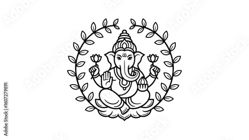 Black and white Ganesha drawing seeking traditional and spiritual designs, tattoos, prints, meditation posters, yoga studios, and Indian cultural projects.