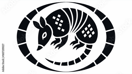 Minimalist black and white armadillo logo in a circular design