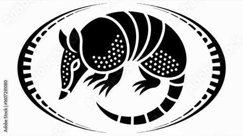 Minimalist black and white armadillo logo in a circular design perfect for branding
