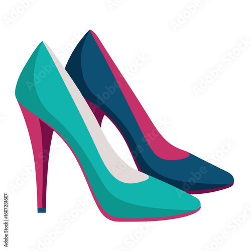 Elegant High Heels A Pair of Stylish Shoes in Teal Pink and Navy Blue Perfect for Fashion Style and Sophistication Isolated on a Clean White