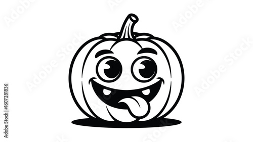 Silly pumpkin with tongue out is perfect for Halloween designs. Playful and fun image suitable for kids projects and decorations.