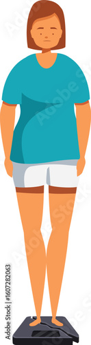 Sad woman standing on a broken scale, depicting dieting failure and weight loss struggles