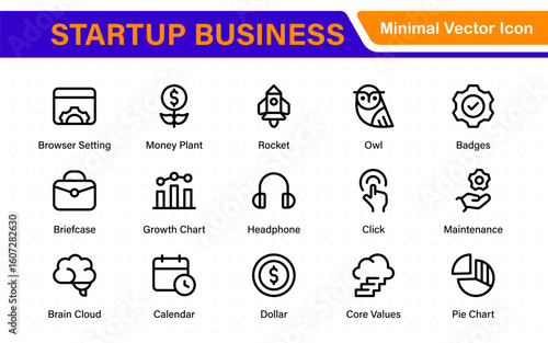 Startup business line icons set. Editable stroke business symbols. Innovation, growth, idea, and strategy icon collection. Thin line vector set for development.