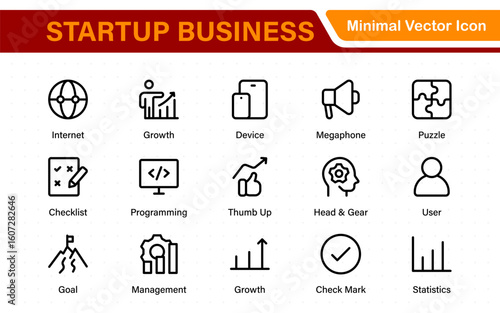 Startup business line icons set. Editable stroke business symbols. Innovation, growth, idea, and strategy icon collection. Thin line vector set for development.
