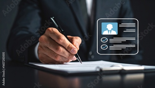 Businessman Signing Employment Contract after Successful Recruitment and Resume Review , An applicant submits a job application for a career, hoping for an employment offer and an agreement