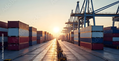 Industrial port with containers in the cargo