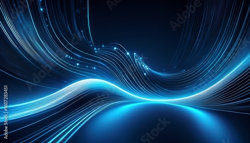 ai abstract dark background with glowing wavy blue lines and cyber tech vibes ideal for web banners and hi tech concepts
