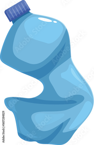Crumpled empty plastic bottle with blue cap representing environmental pollution and waste disposal issues