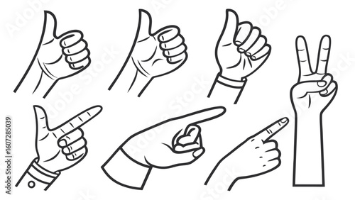 Vector collection of hand gestures in outline sty