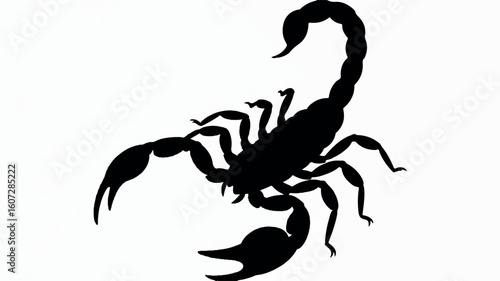 Striking black scorpion silhouette isolated on a clean white background for graphic design