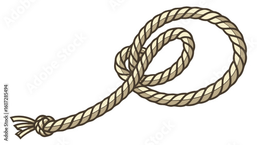 Illustration of a beige rope with a knot at one end and a loop at the top on a white background