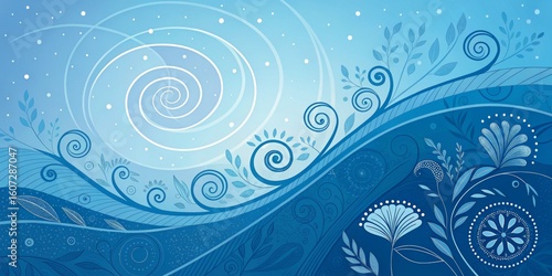 Abstract Floral Blue Swirls...