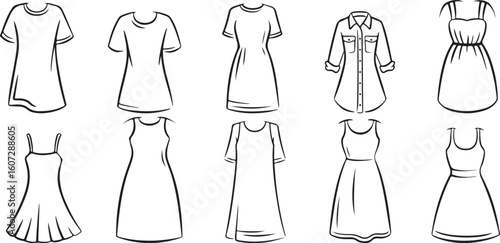 Various clothing items black outline apparel fashion