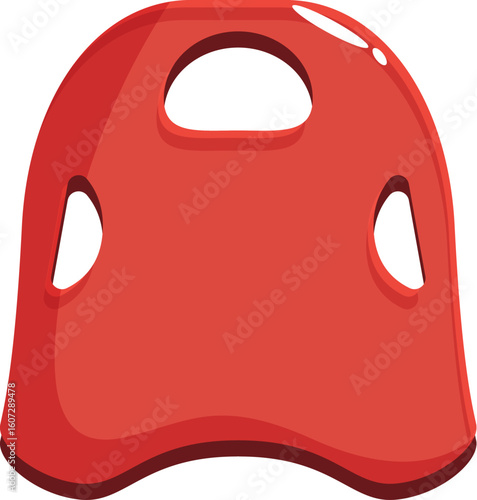 Red plastic baby booster seat with holes for safety straps, ideal for feeding and dining
