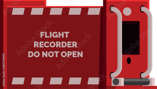 Red flight recorder or black box showing do not open text sign