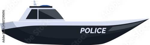 Police patrol boat cruising on water, providing security and emergency response services