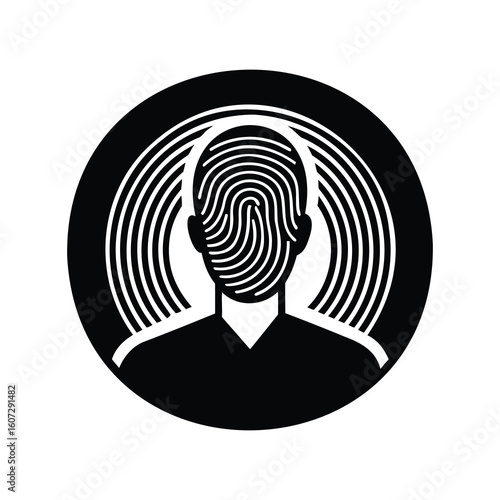 Stylized biometric identification or digital security concept using a human portrait