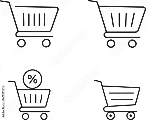 Shopping Cart Icons with Discount Empty and Full Cart Variations