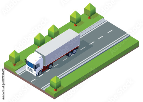 isometric truck passing on the highway 