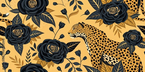 Leopard and Black Roses Pat...